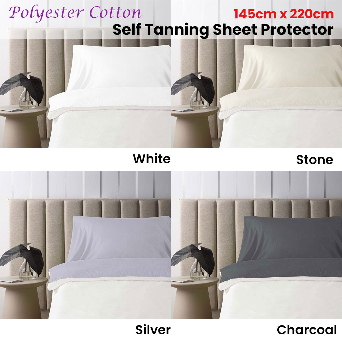 Self Tanning Polyester Cotton Sheet Protector 145cm x 220cm Charcoal