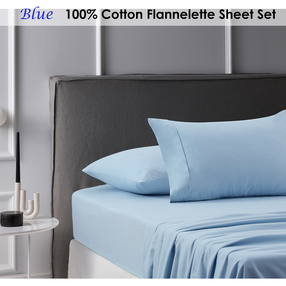 Cotton Flannelette Sheet Set Blue Single