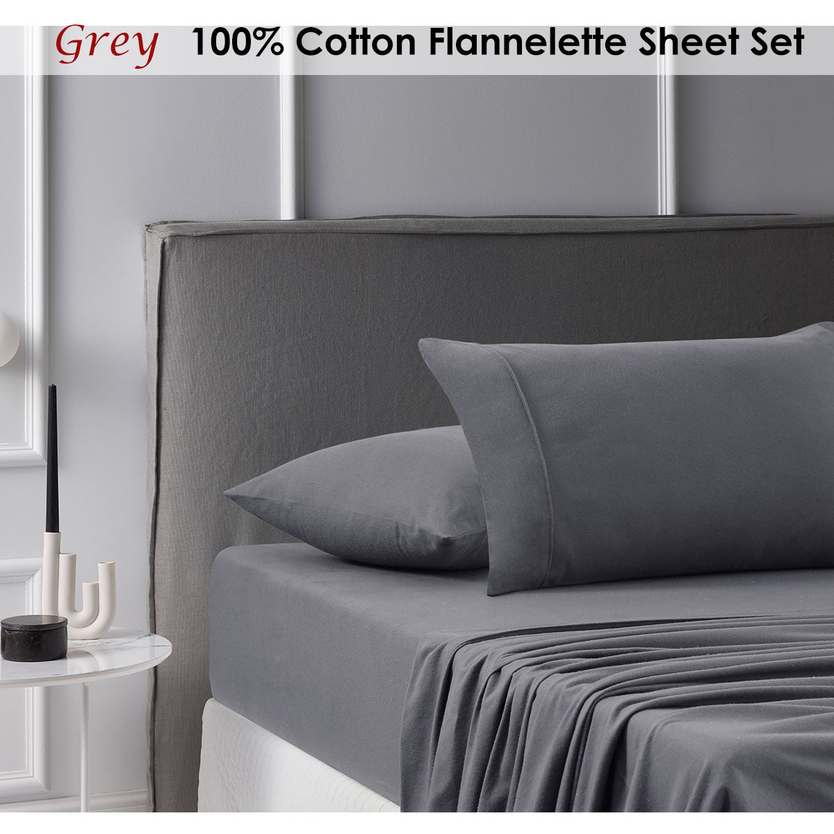 Cotton Flannelette Sheet Set Grey Single