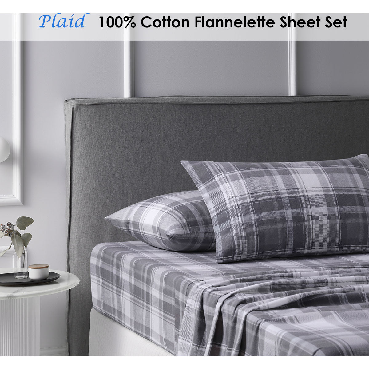Cotton Flannelette Sheet Set Plaid Single