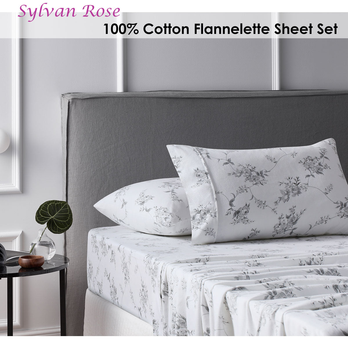 Cotton Flannelette Sheet Set Sylvan Rose Double
