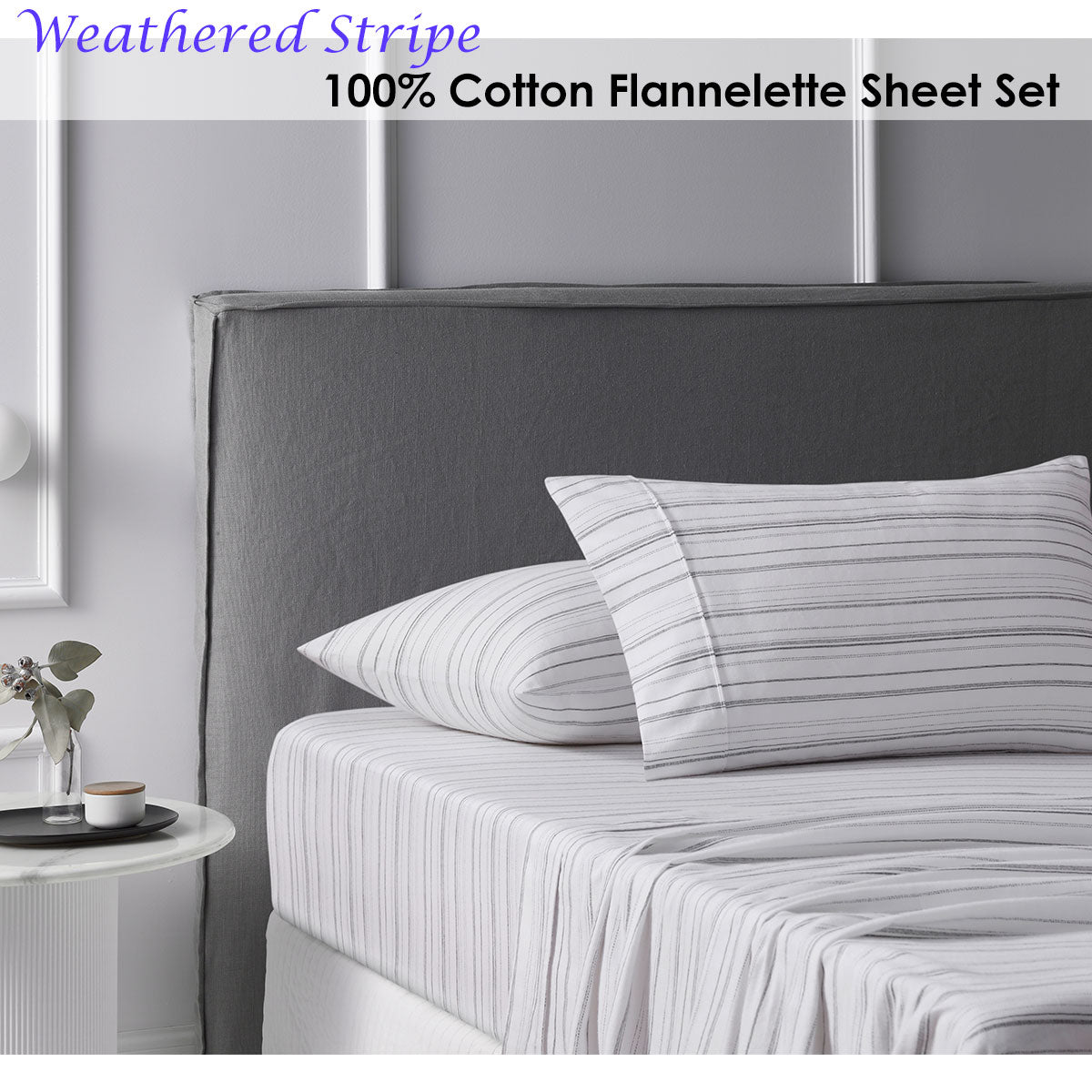 Cotton Flannelette Sheet Set Weathered Stripe - Double