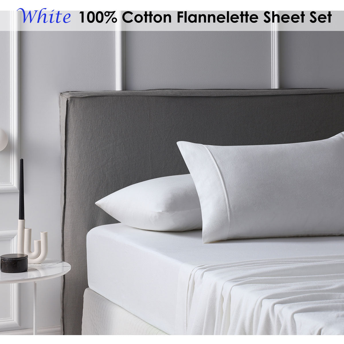 Cotton Flannelette Sheet Set White Single