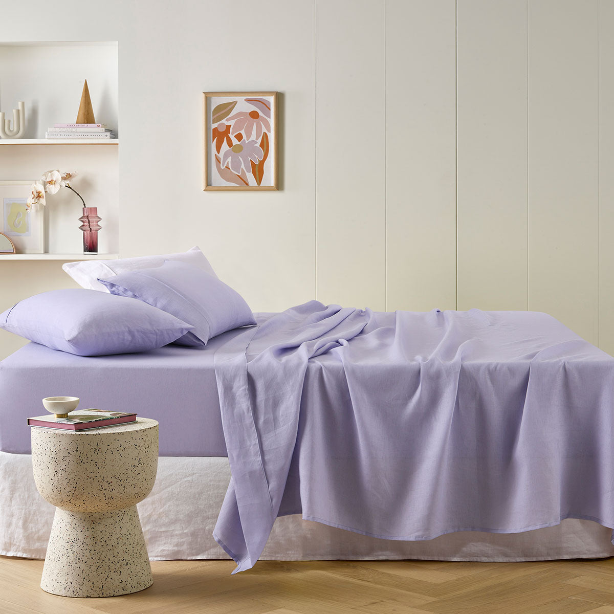 Lilac French Linen Sheet Set Mega King 50cm wall