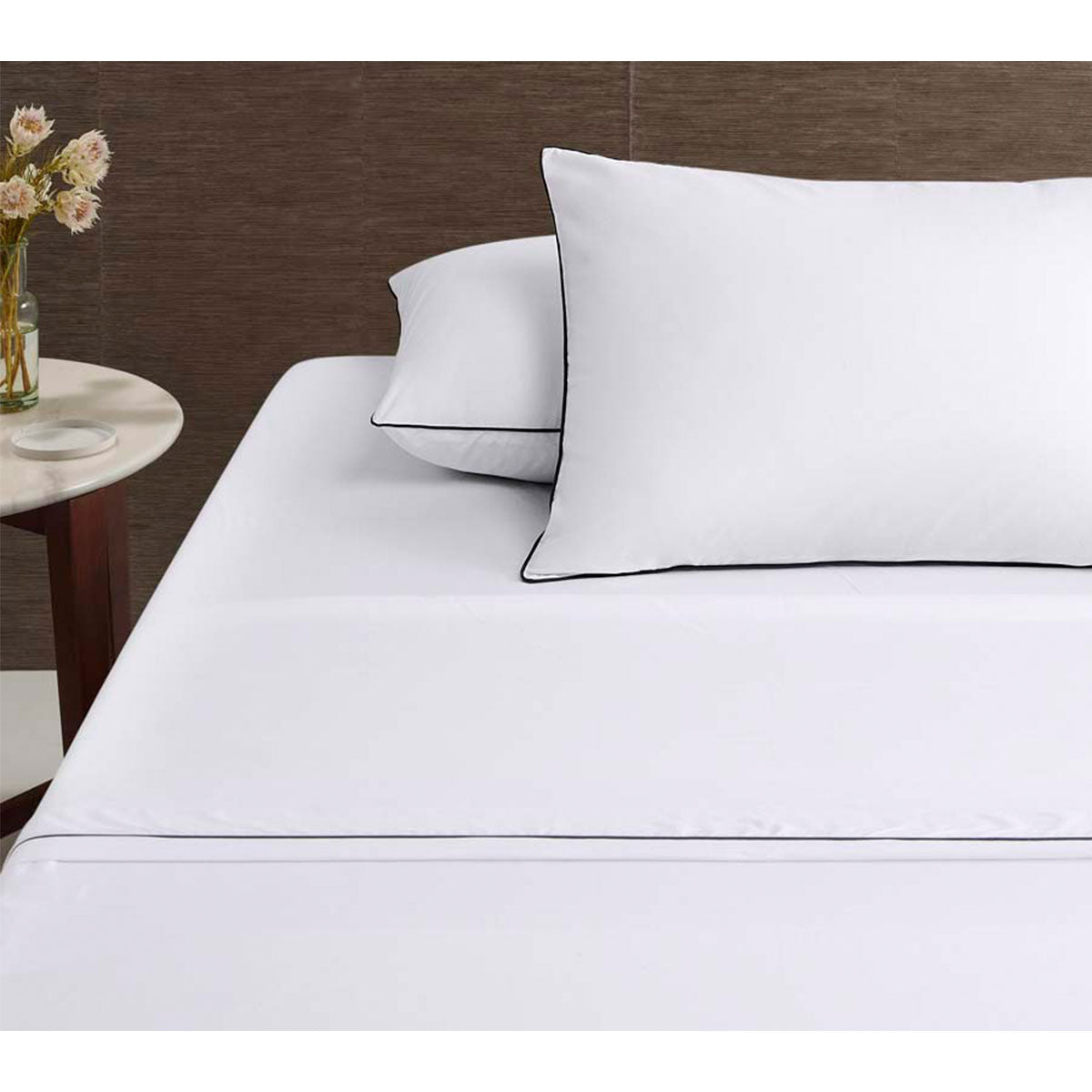White/Black Piped Hotel Deluxe Cotton Sheet Set Super King