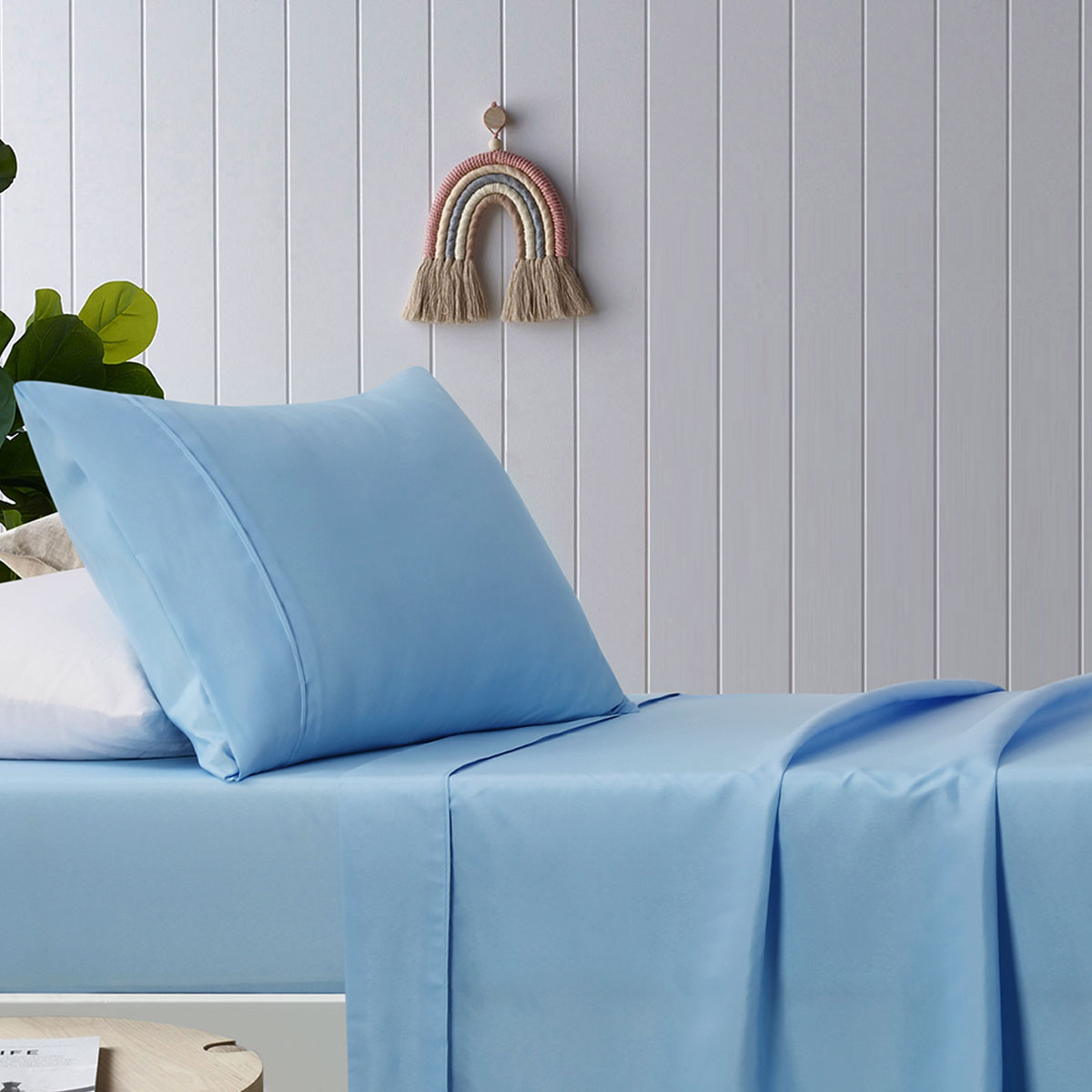 Blue Plain Dyed Microfibre Sheet Set King Single