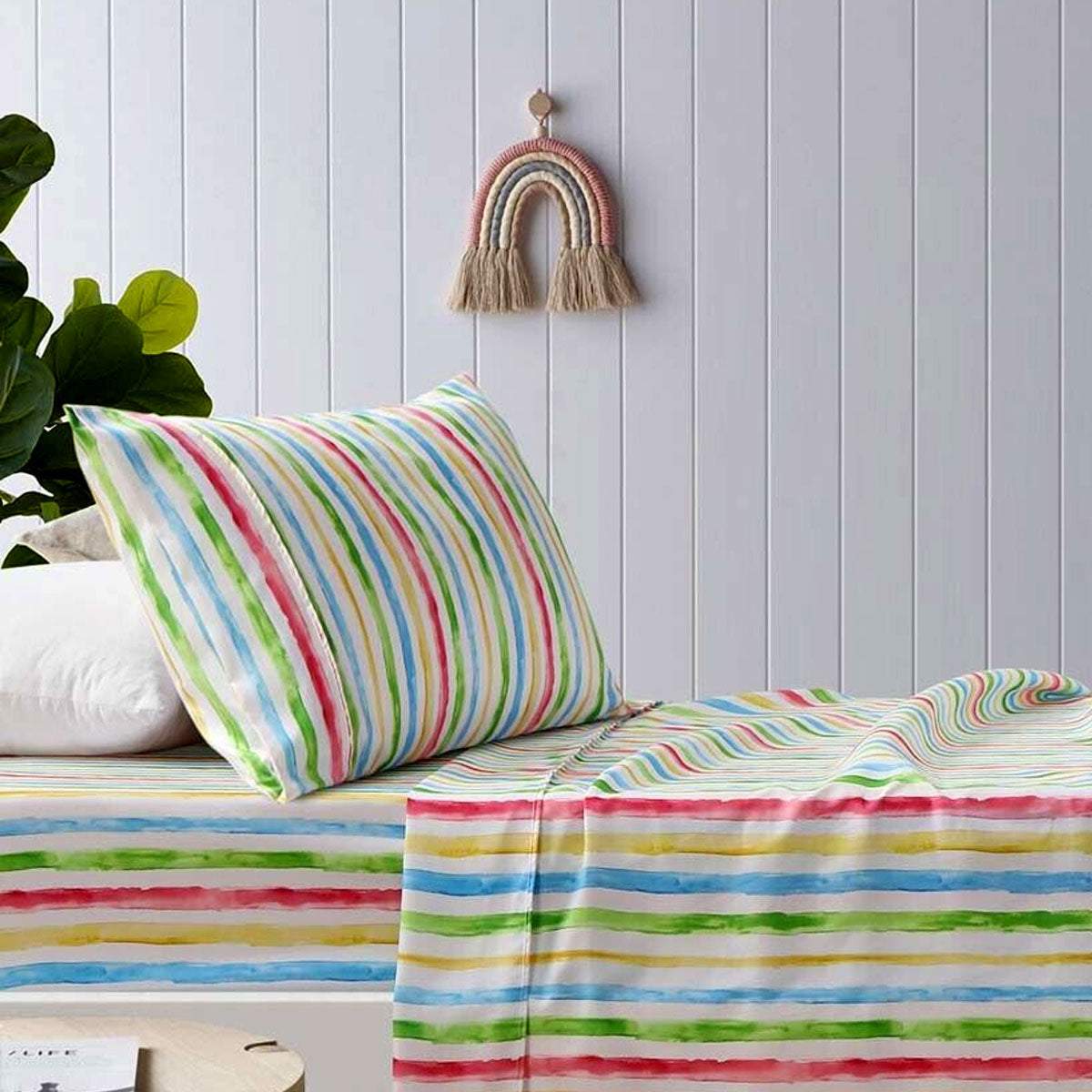 Multi Stripes Printed Microfibre Sheet Set Double