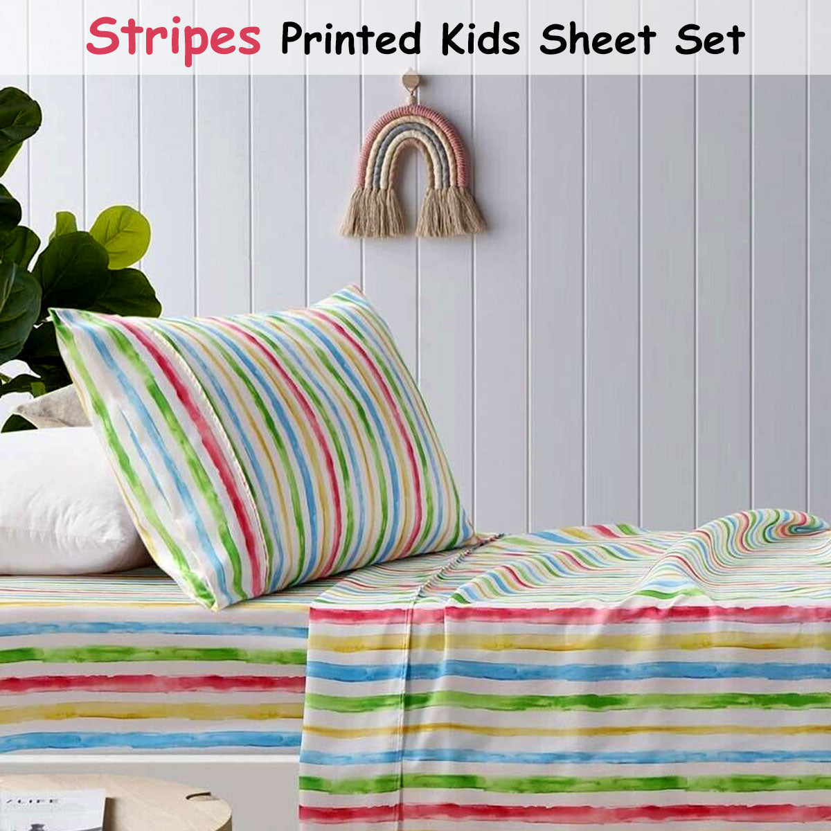 Multi Stripes Printed Microfibre Sheet Set Double
