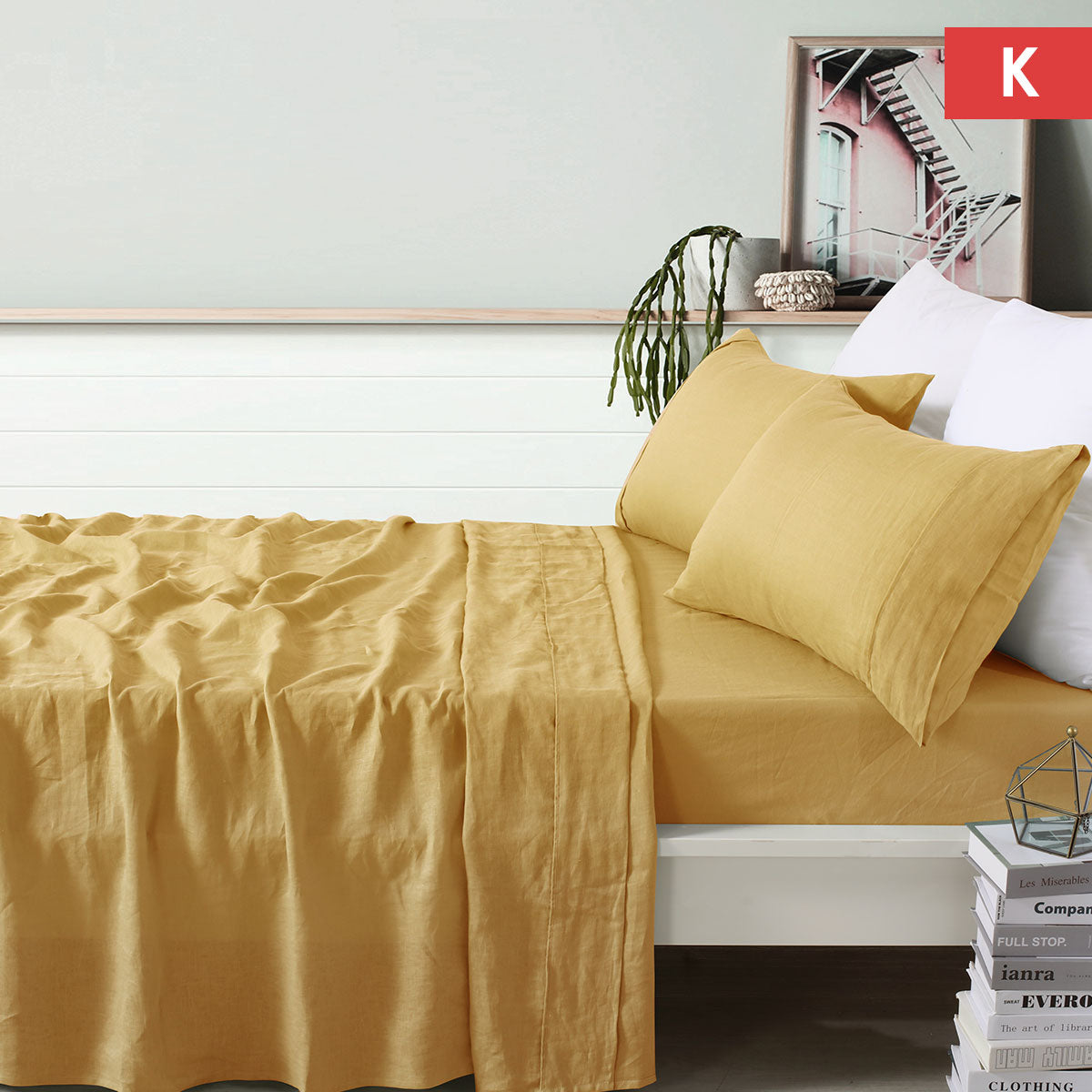 100% Linen Ochre Sheet Set King