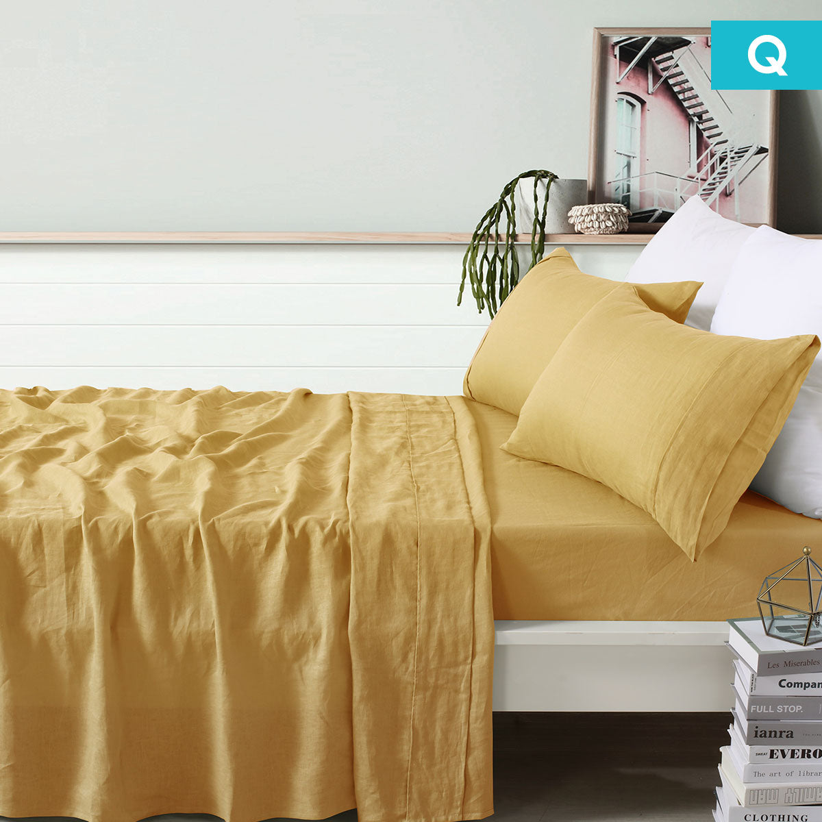 100% Linen Ochre Sheet Set Queen