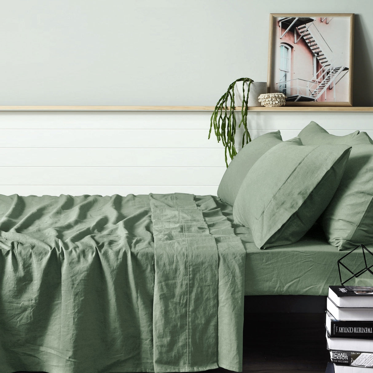 100% Linen Sage Sheet Set KING SINGLE