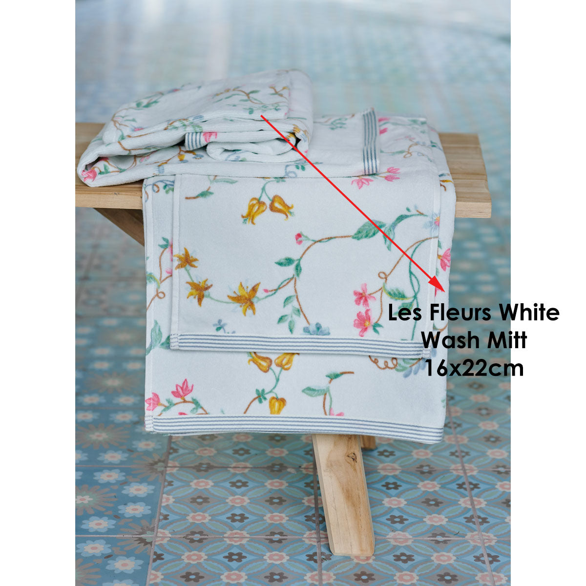 Les Fleurs Cotton Wash Mitt White