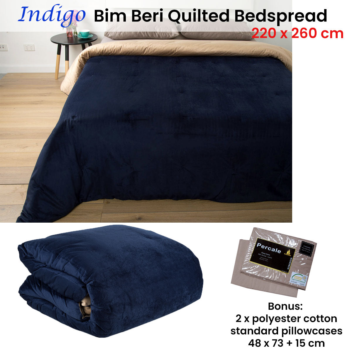 Indigo King Bim Beri Quilted Bedspread with bonus standard pillowcases