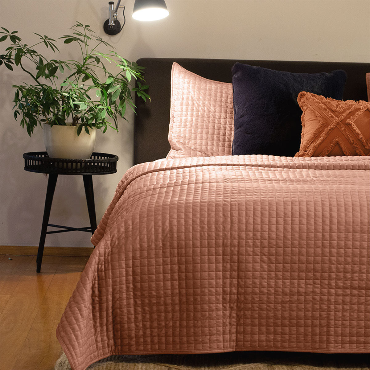 Adela Clay Pink Velvet Quilted Coverlet Set Queen/King
