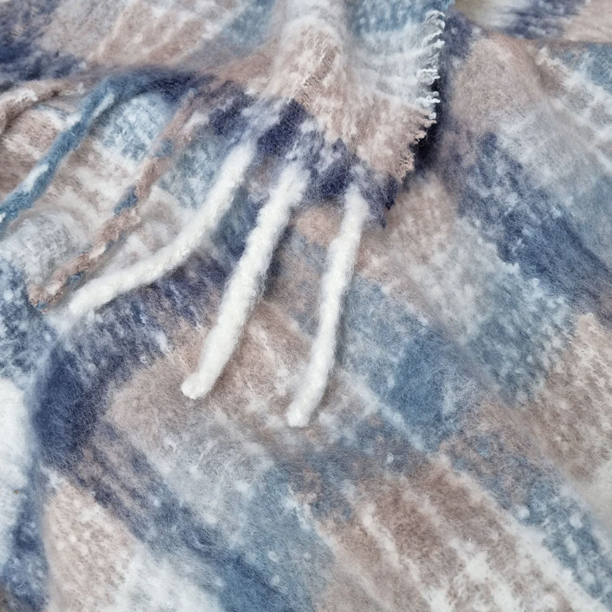 Aiden Navy Multi Faux Mohair Throw Rug with Fringe 130 x 160cm