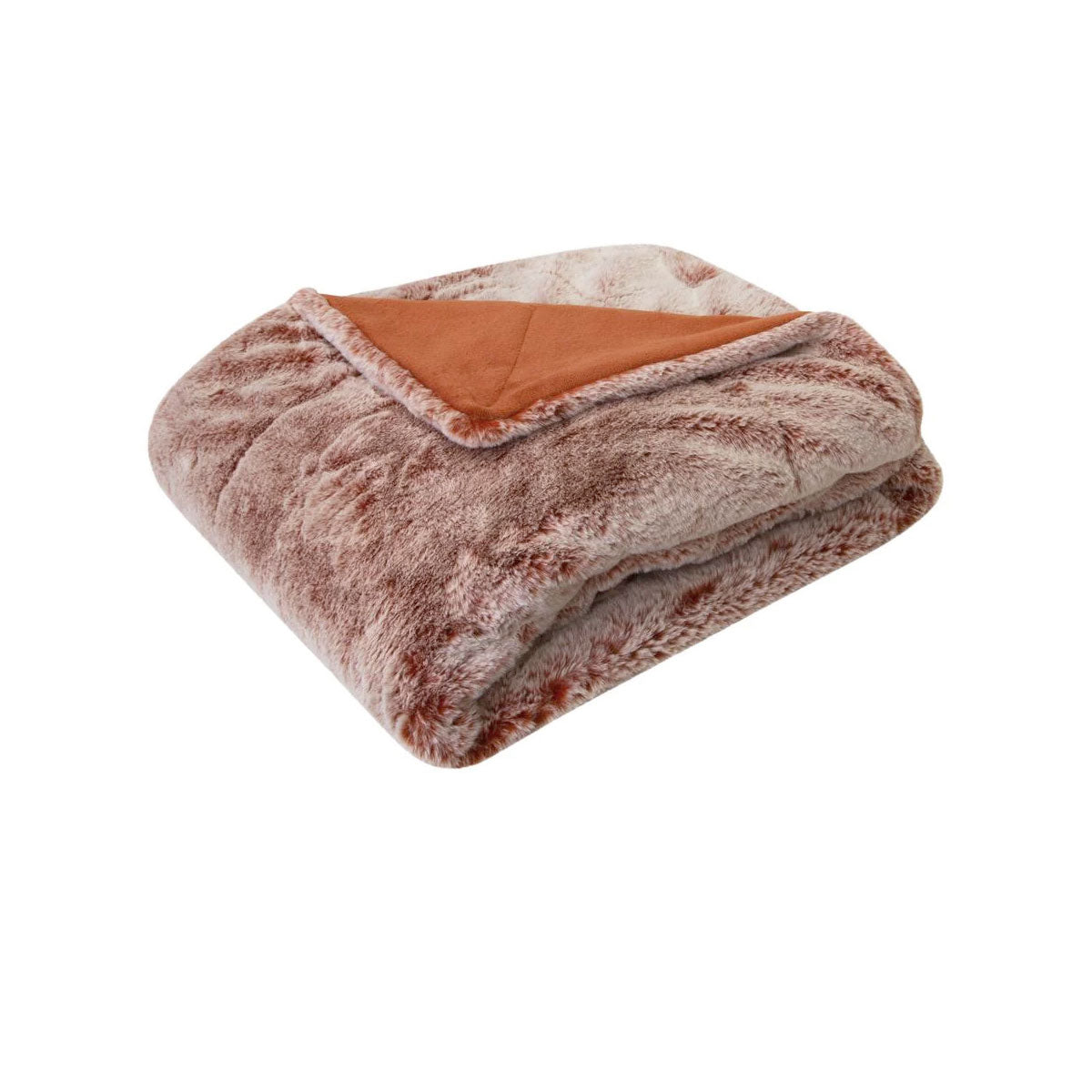 Archie Terracotta Faux Fur Throw Rug 130 x 160cm