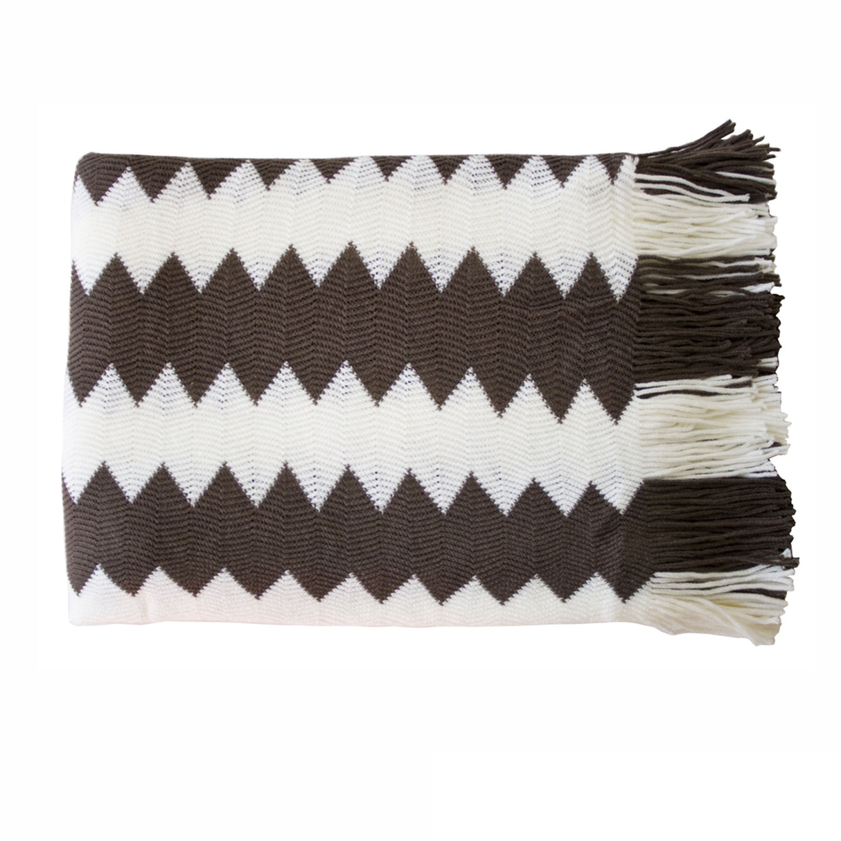 Chevron Knitted Throw Chocolate White