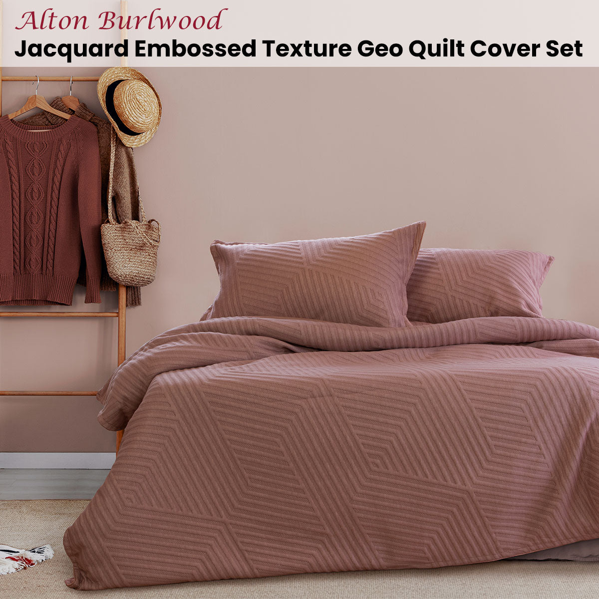 Alton Burlwood Jacquard Embossed Texture Geo Quilt Cover Set King