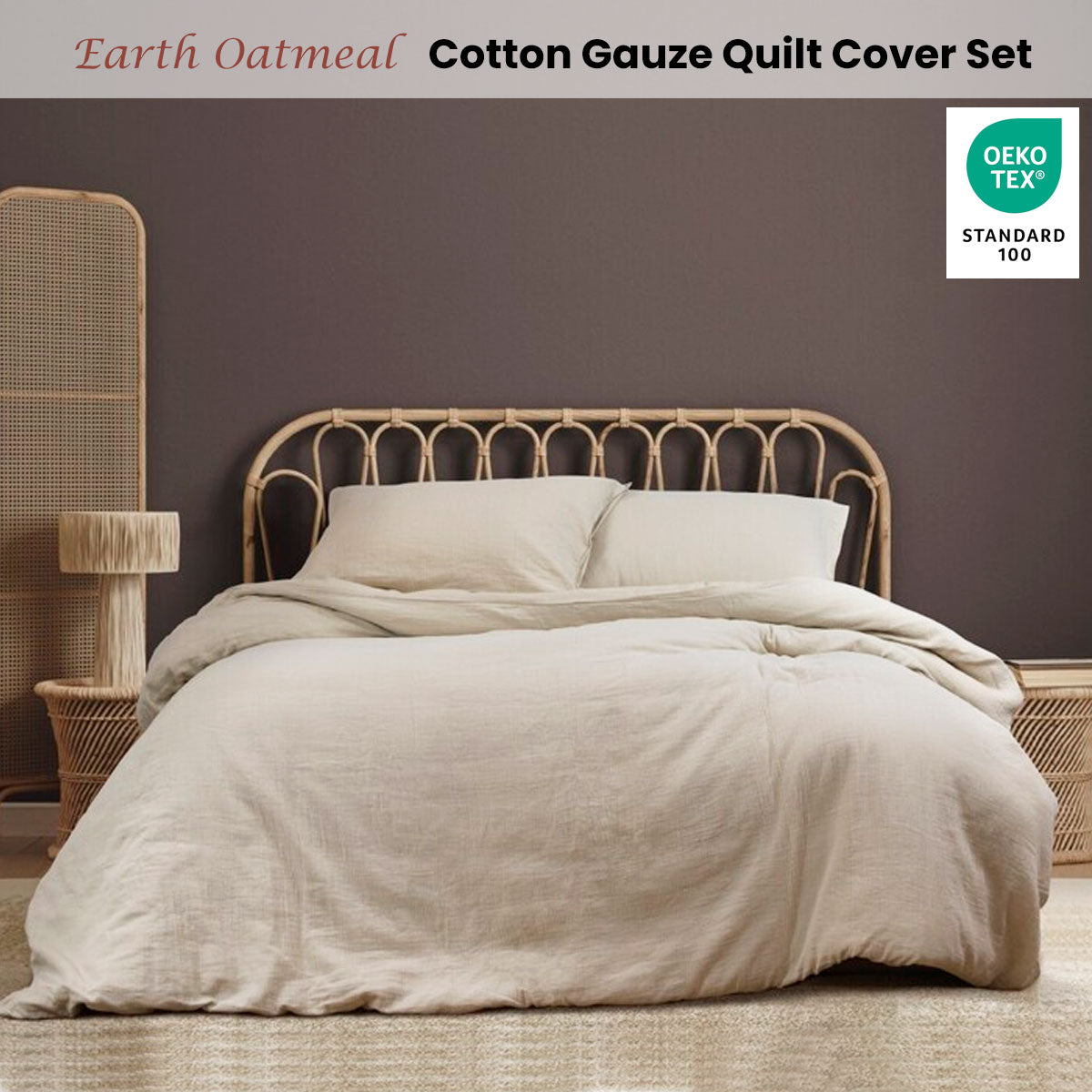 Earth Oatmeal Cotton Gauze Quilt Cover Set King
