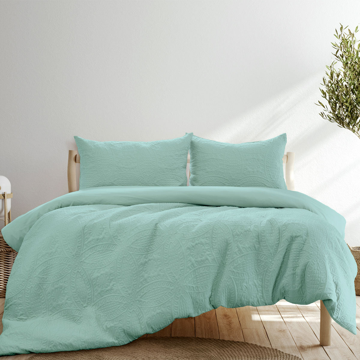 Eddison Bluestone Light Quilted Embossed Quilt Cover Set King