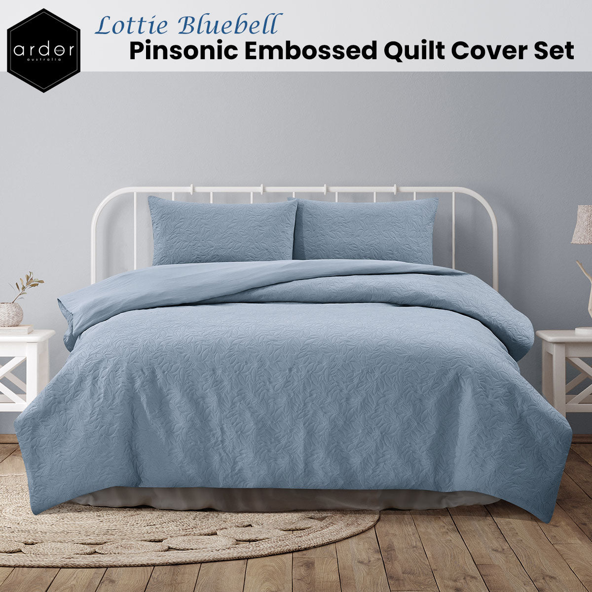 Lottie Bluebell Pinsonic Embossed Quilt Cover Set Queen