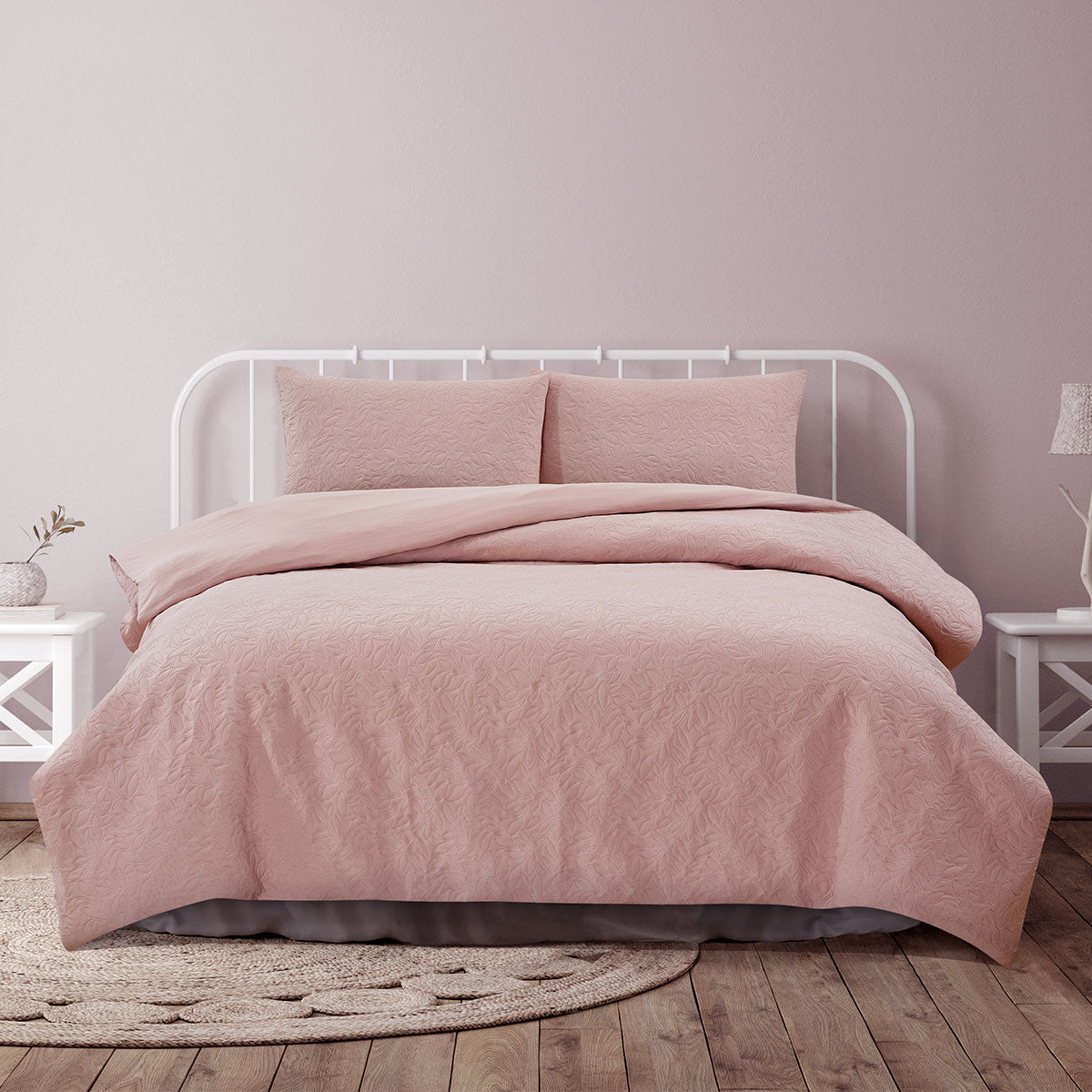 Lottie Blush Pinsonic Embossed Quilt Cover Set Queen