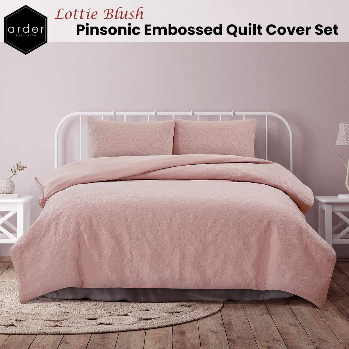 Lottie Blush Pinsonic Embossed Quilt Cover Set Queen