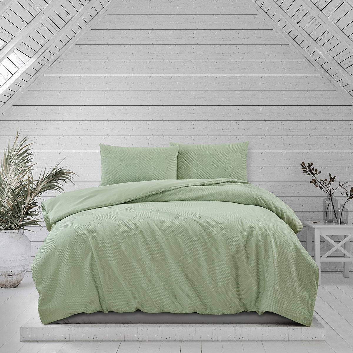 Preston Pale Green Embossed Quilt Cover Set King