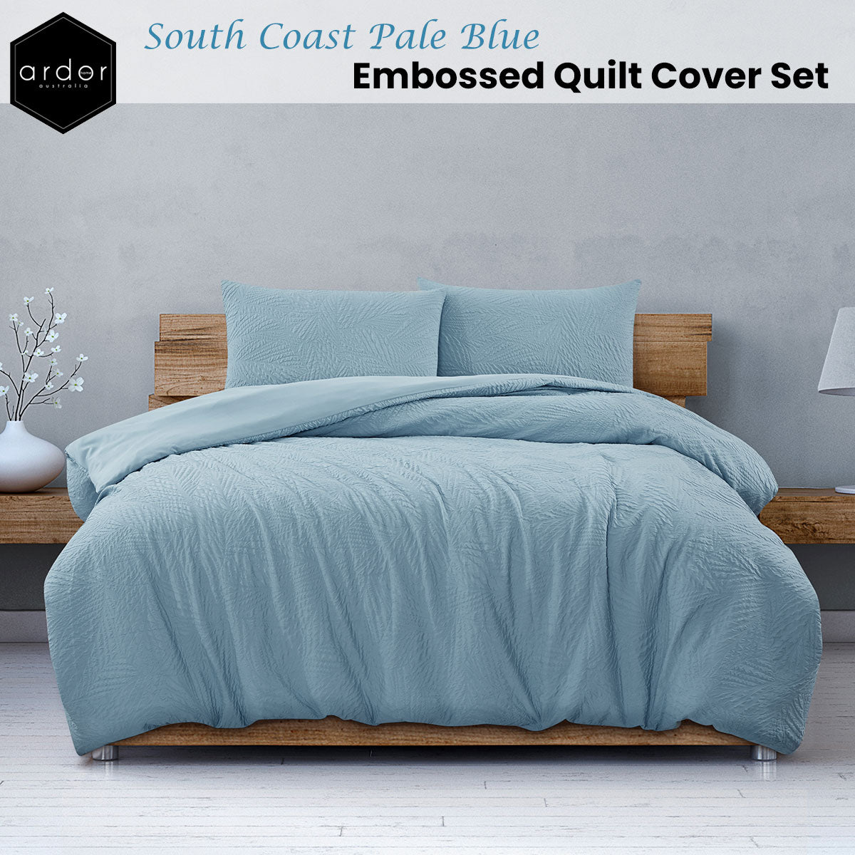 South Coast Pale Blue Embossed Quilt Cover Set King