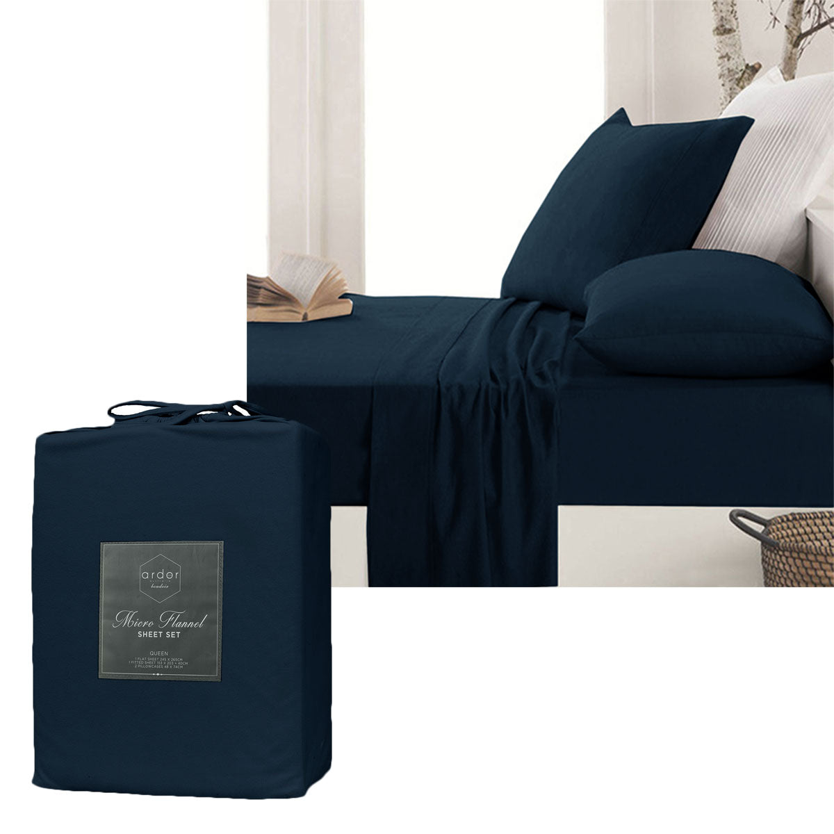 Micro Flannel Sheet Set Navy Mega King