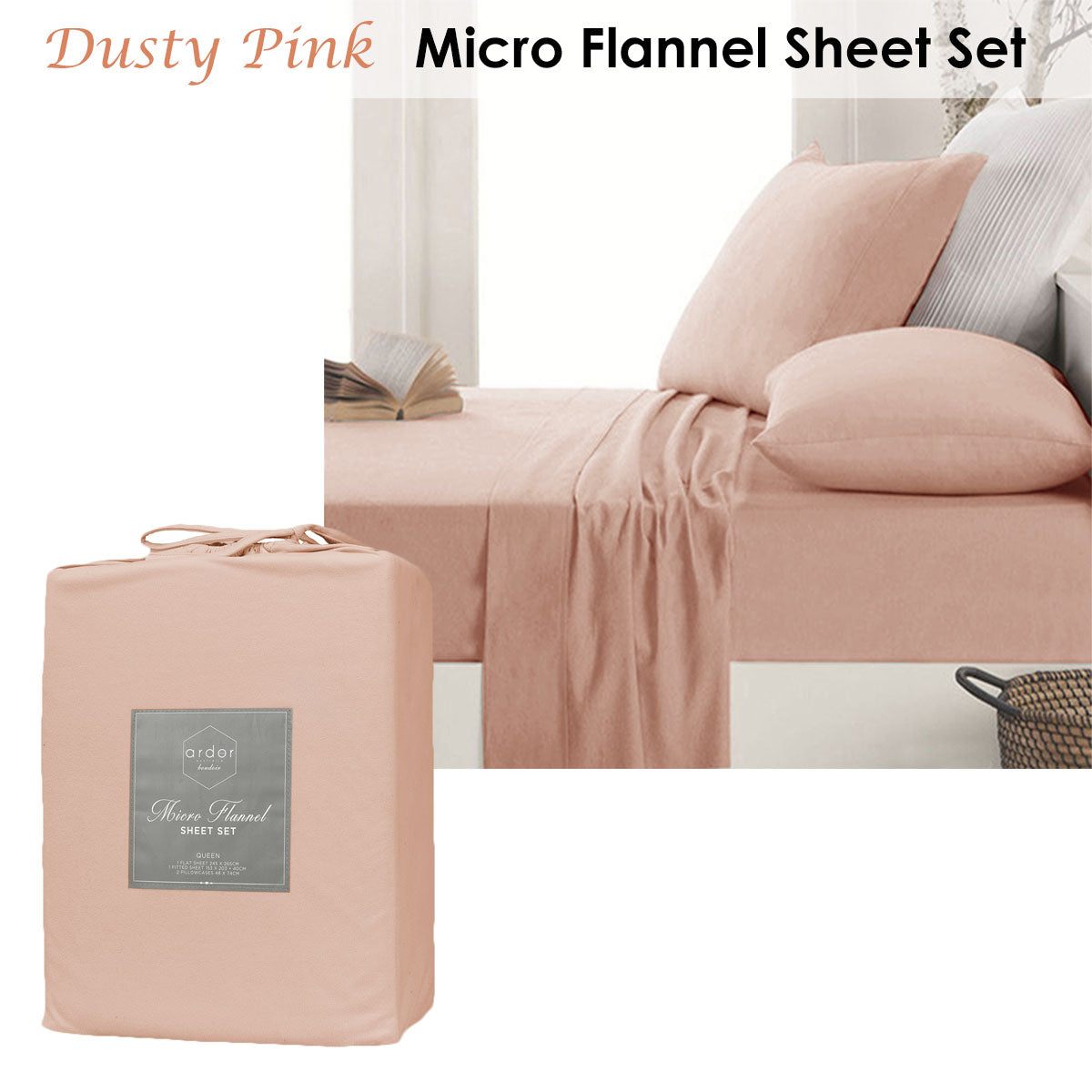 Micro Flannel Sheet Set Dusty Pink Mega King