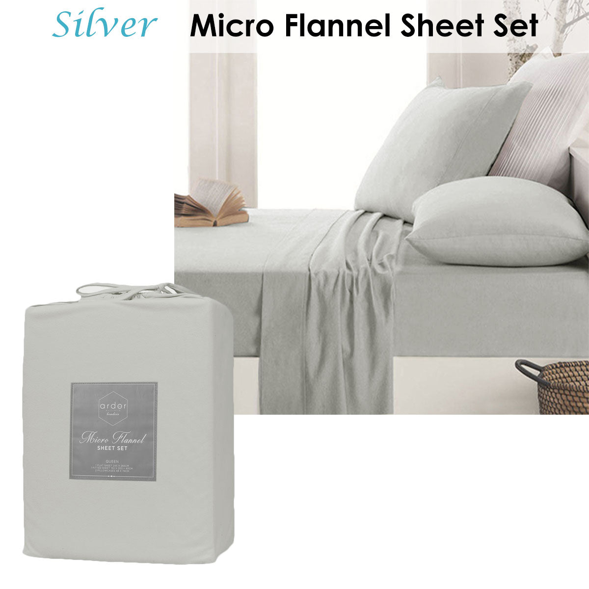 Micro Flannel Sheet Set Silver Single