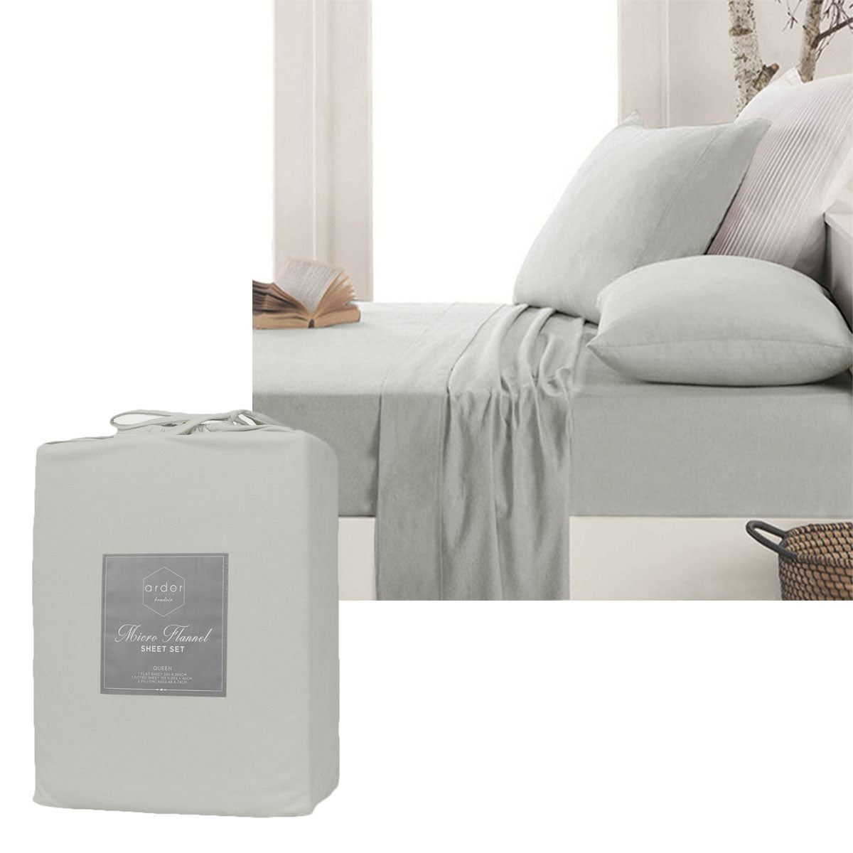 Micro Flannel Sheet Set Silver Mega Queen