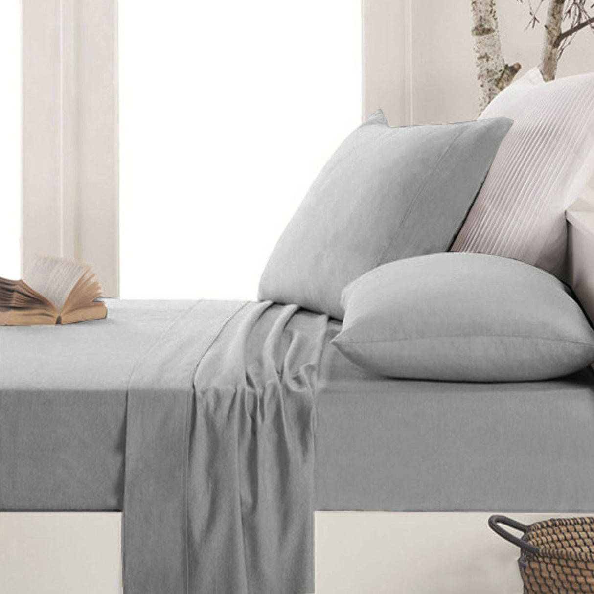 Easy-care Micro Flannelette Sheet Set Grey Single