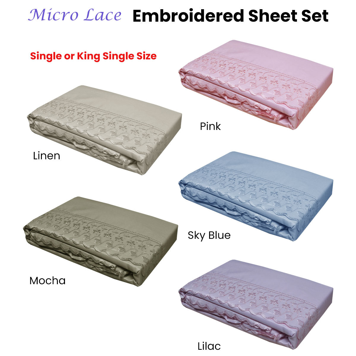 Machine Lace Embroidered Sheet Set Single Mocha