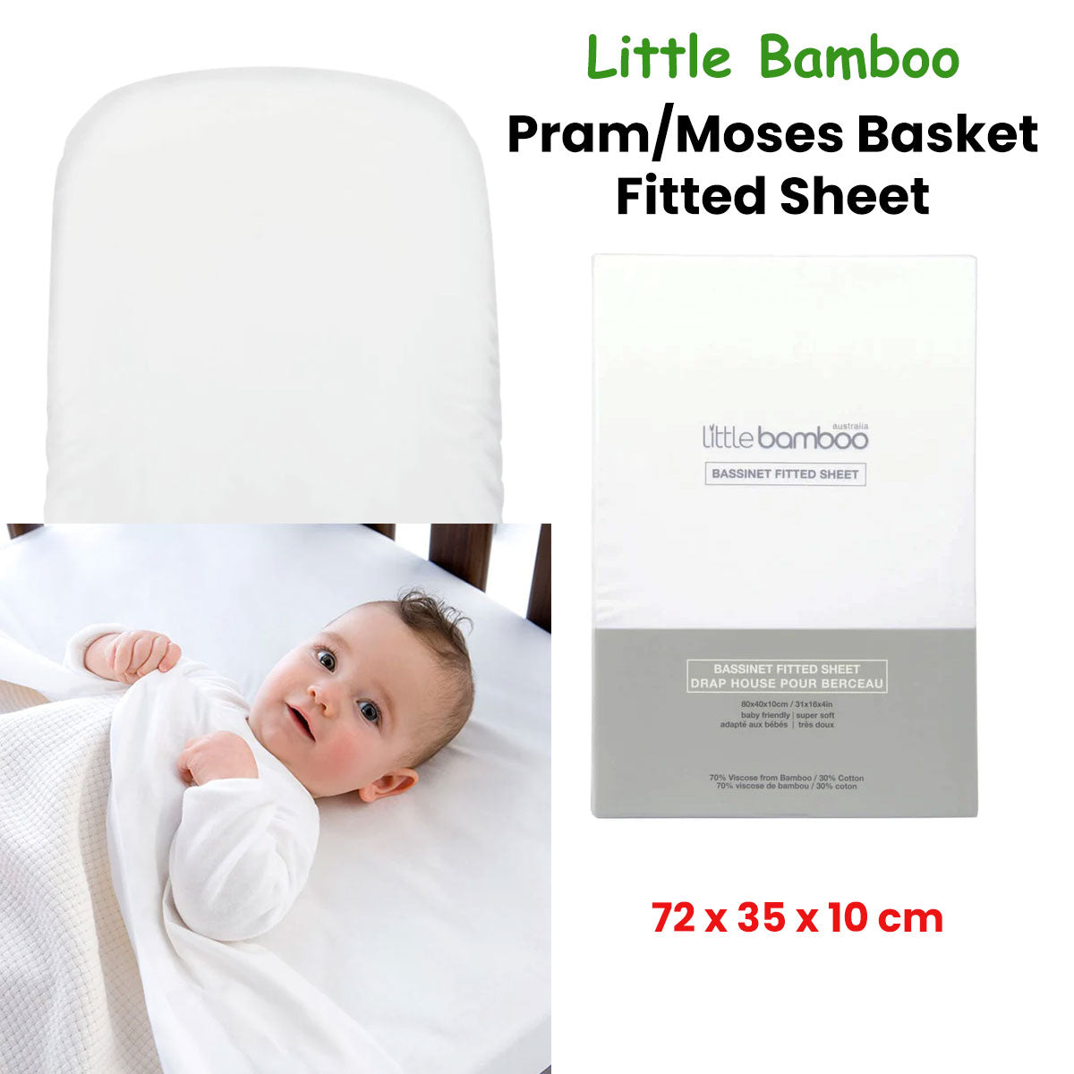 Fitted Sheet Pram/Moses Basket 72x35x10cm