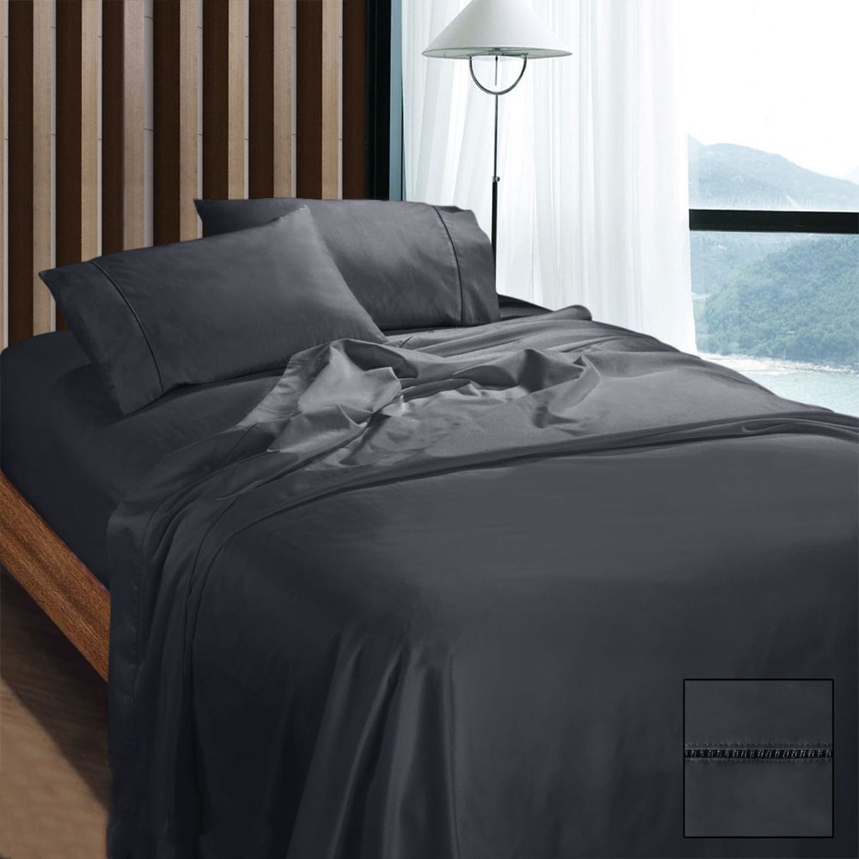 1100TC Egyptian Cotton Sateen Sheet Set Charcoal King