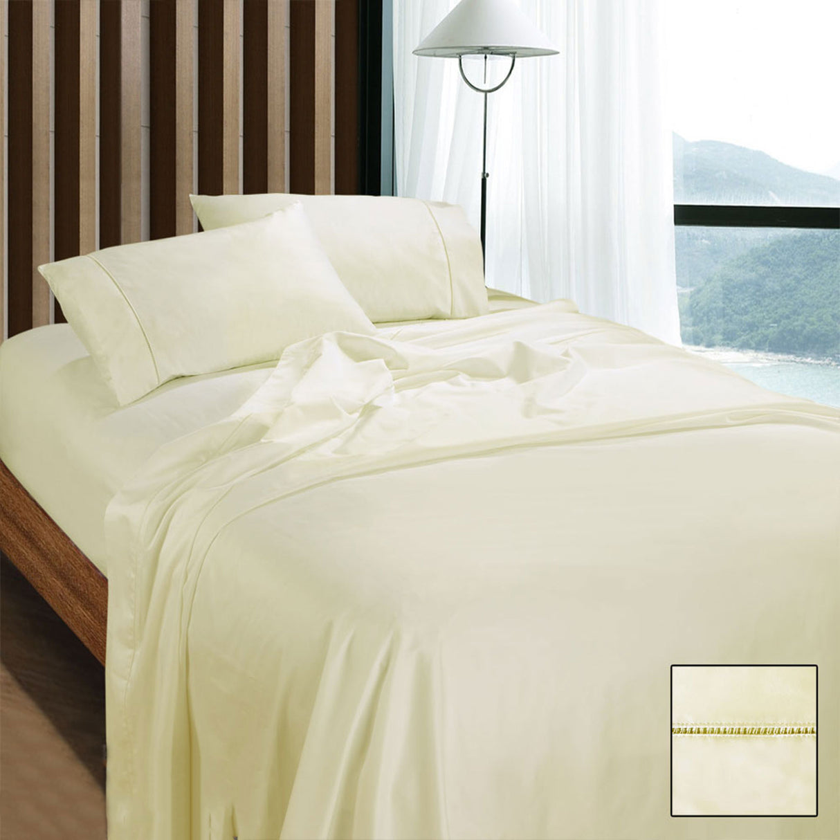 1100TC Egyptian Cotton Sateen Sheet Set Cream Queen