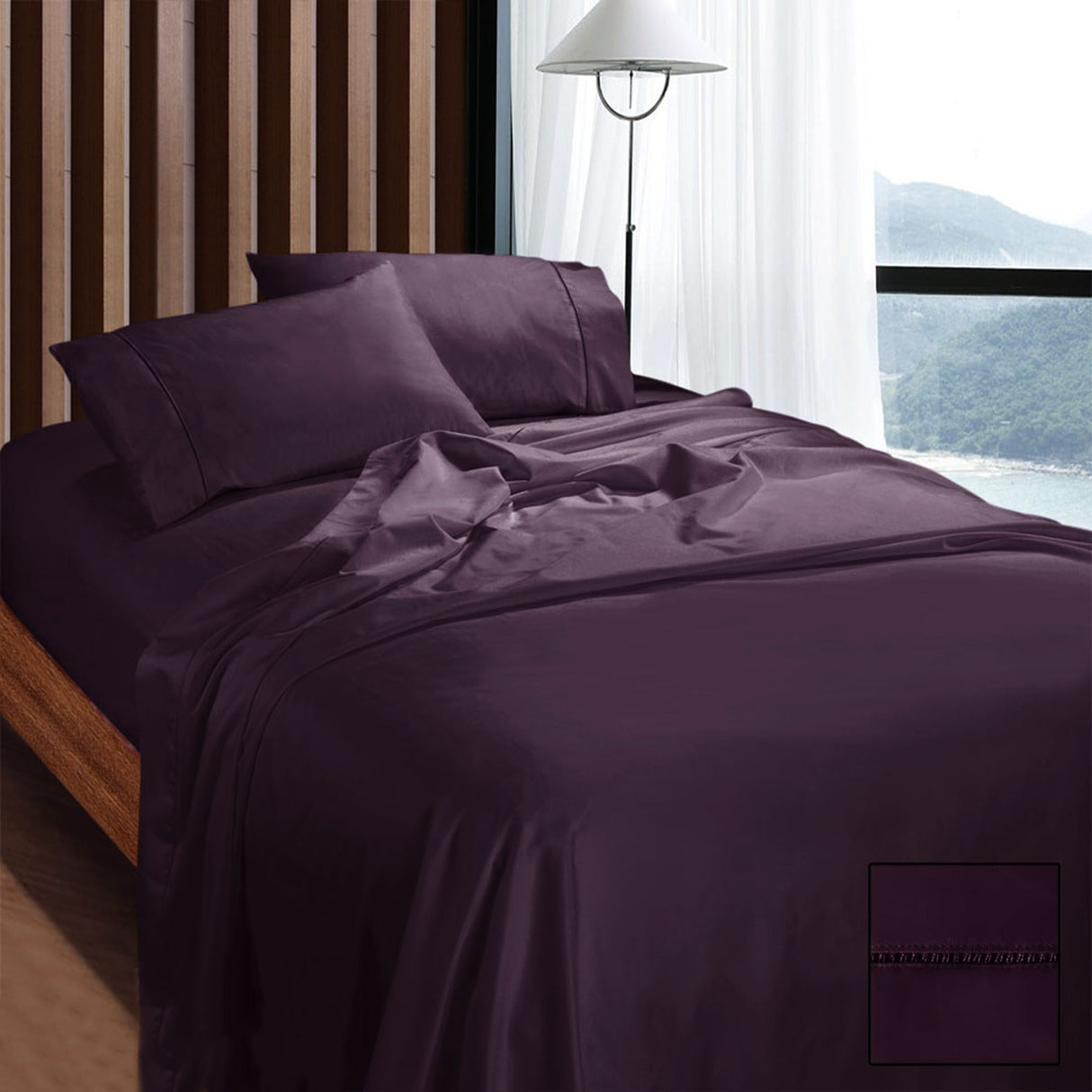 1100TC Egyptian Cotton Sateen Sheet Set Eggplant King