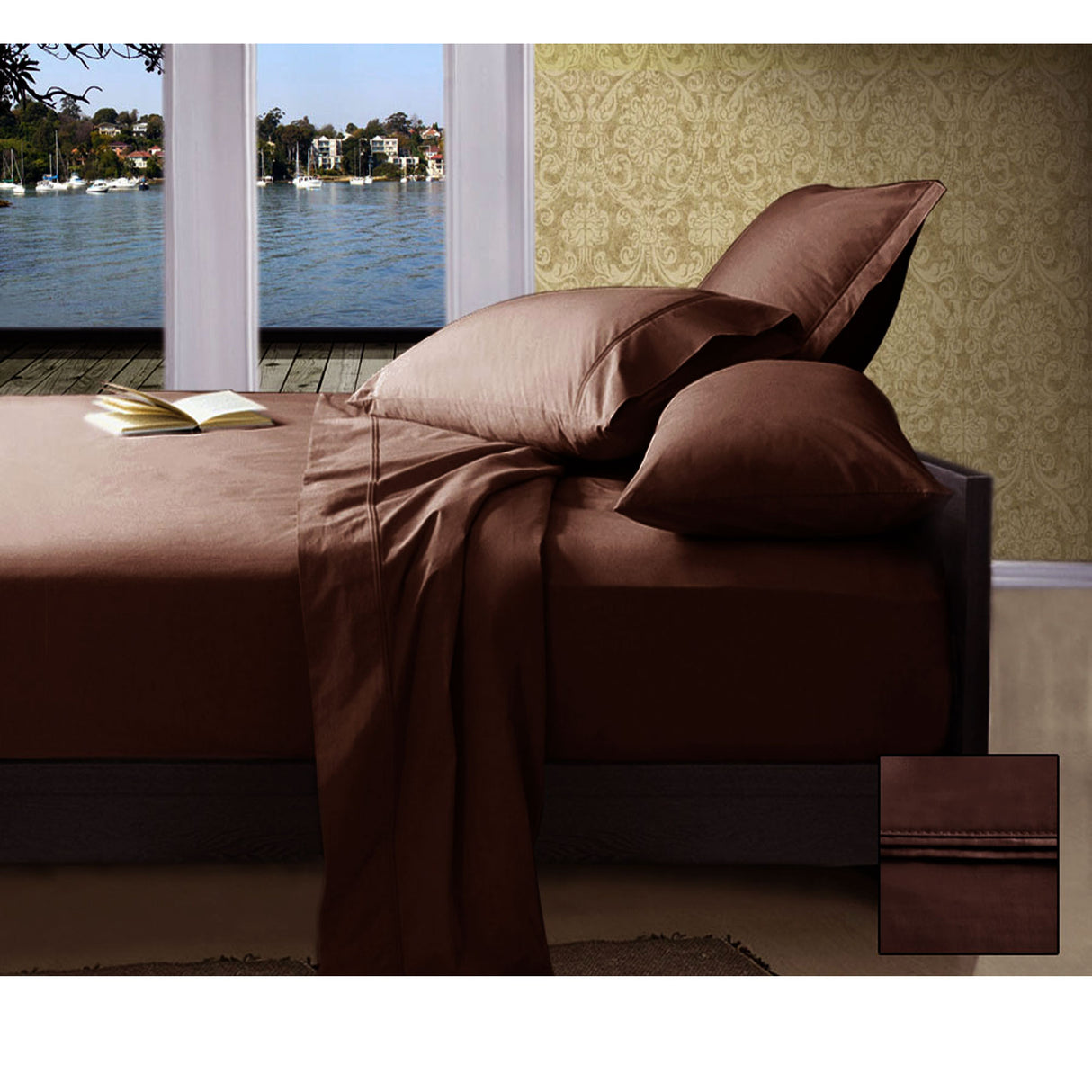 1000TC American Pima Cotton Plain Design Sheet Set Chocolate Queen