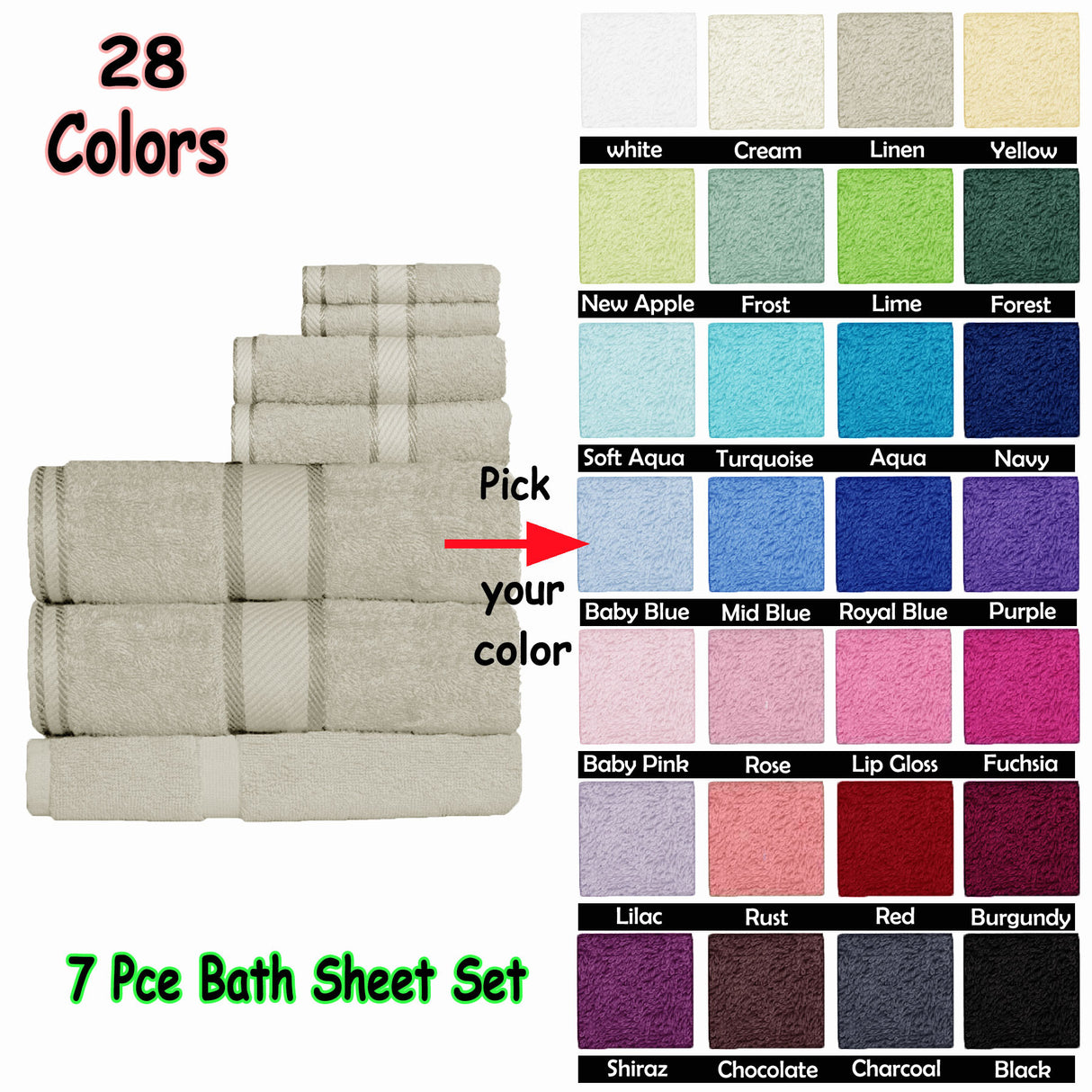 550gsm Cotton 7 Pce Bath Sheet Set Rose