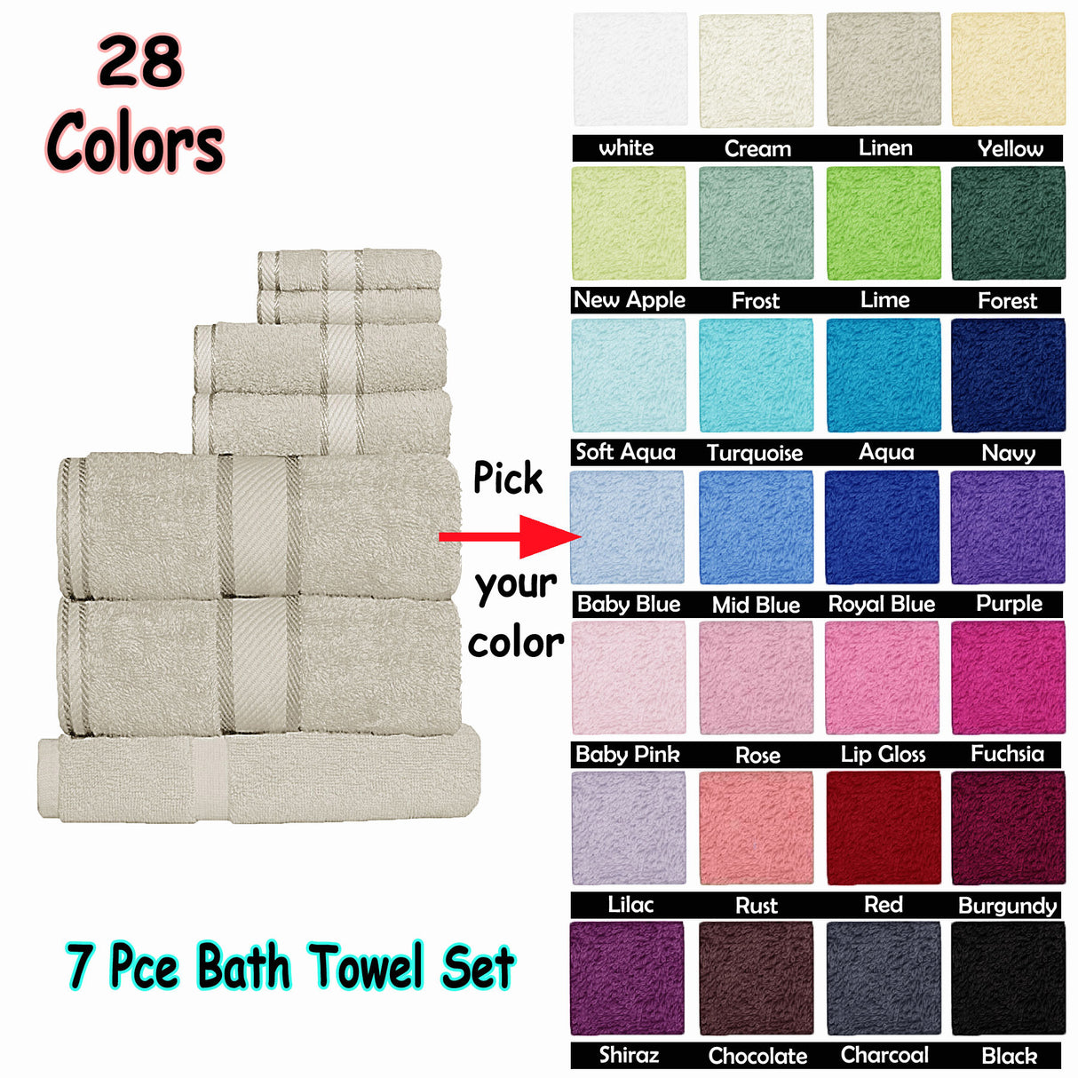 550gsm Cotton 7 Pce Towel Set Cream