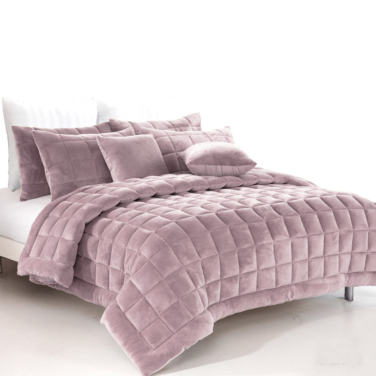 Augusta Faux Mink Quilt / Comforter Set Blush Super King