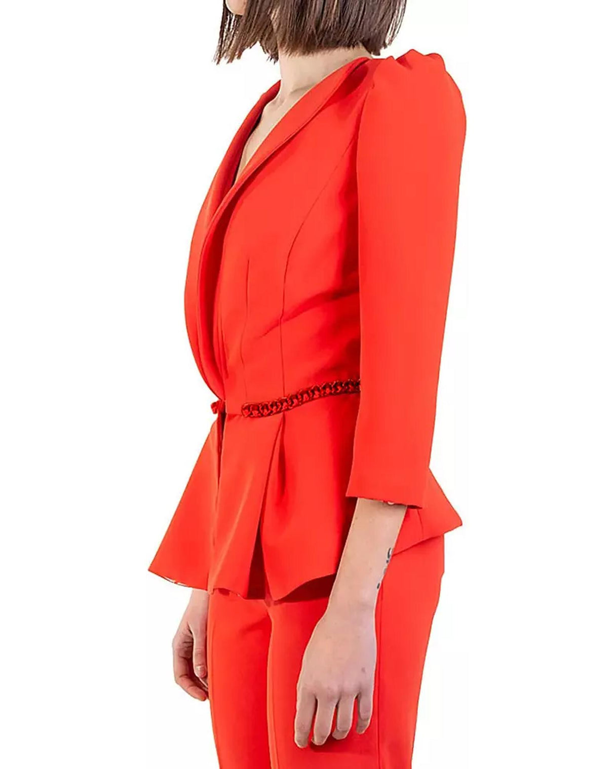 Crepe Jacket with Decorative Waist Chain 38 IT Women