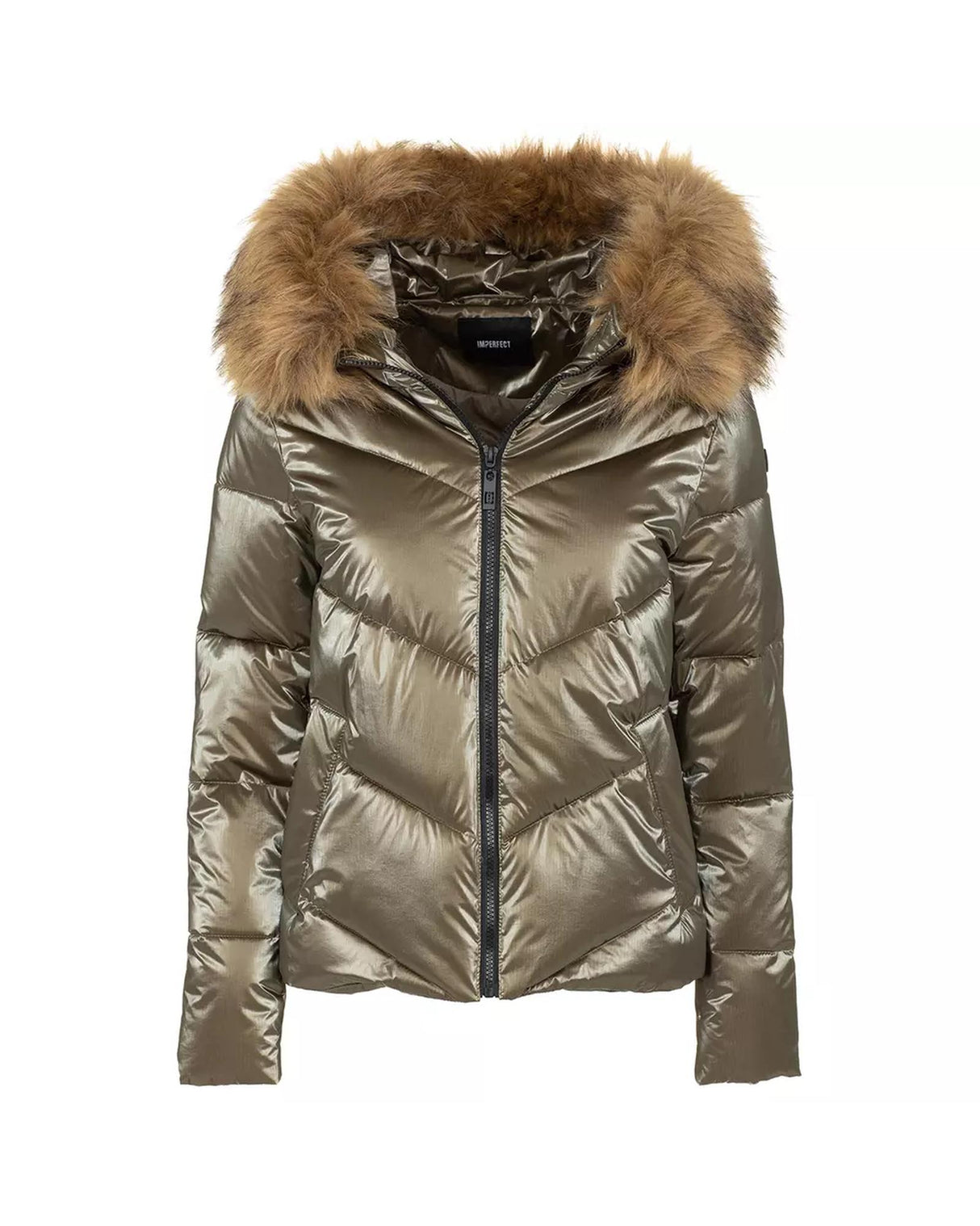 Polyamide Short Down Jacket with Eco-Fur Hood S Women