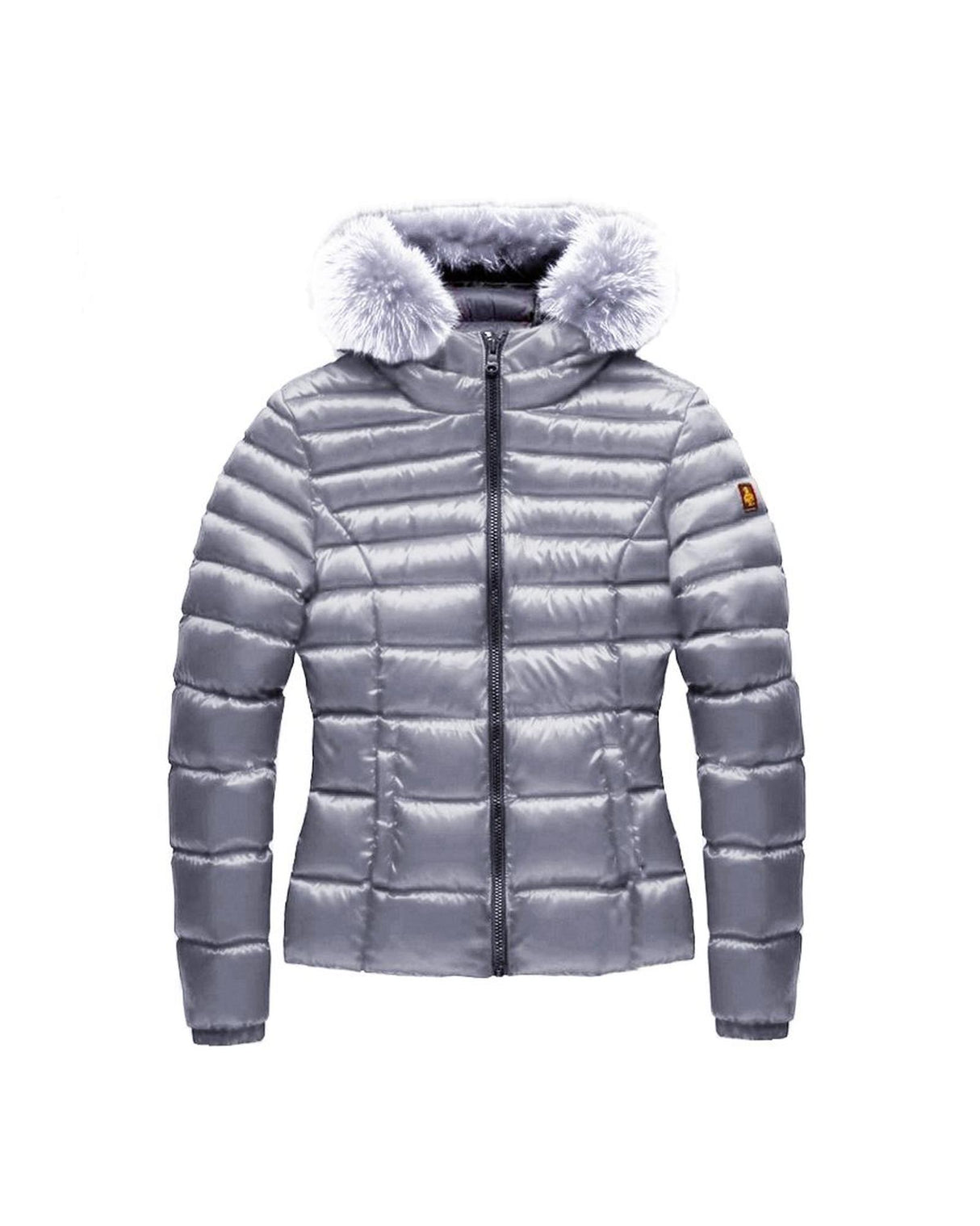Padded Down Jacket with Fur Hood and Zip Closure 40 IT Women