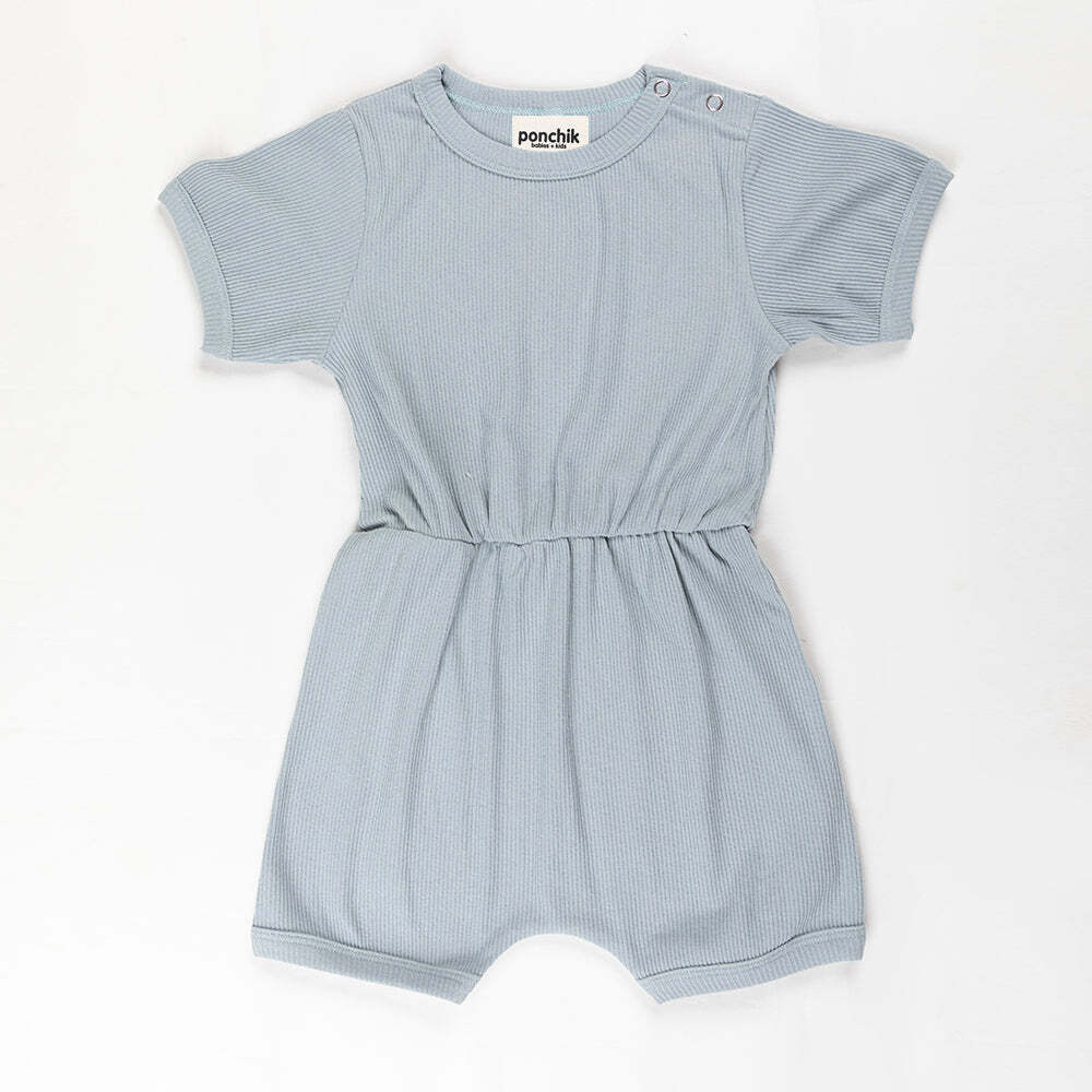 Babies + Kids - Ribbed Cotton Romper - Capri Blue
