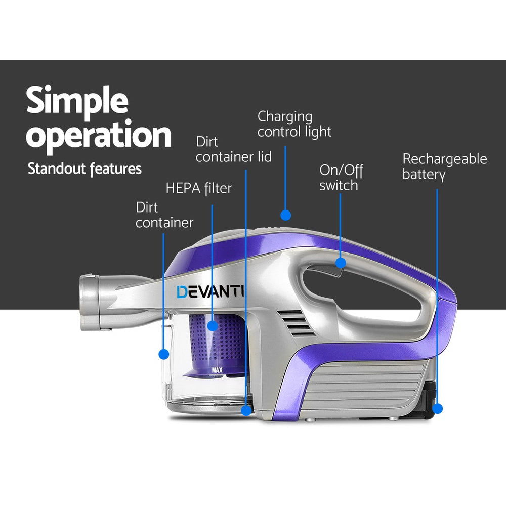 Handheld Vacuum Cleaner Cordless Roller Brush Head Purple