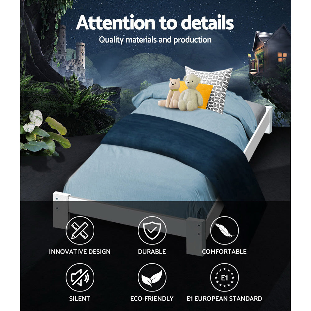 Bed Frame Single Size Wooden White JADE