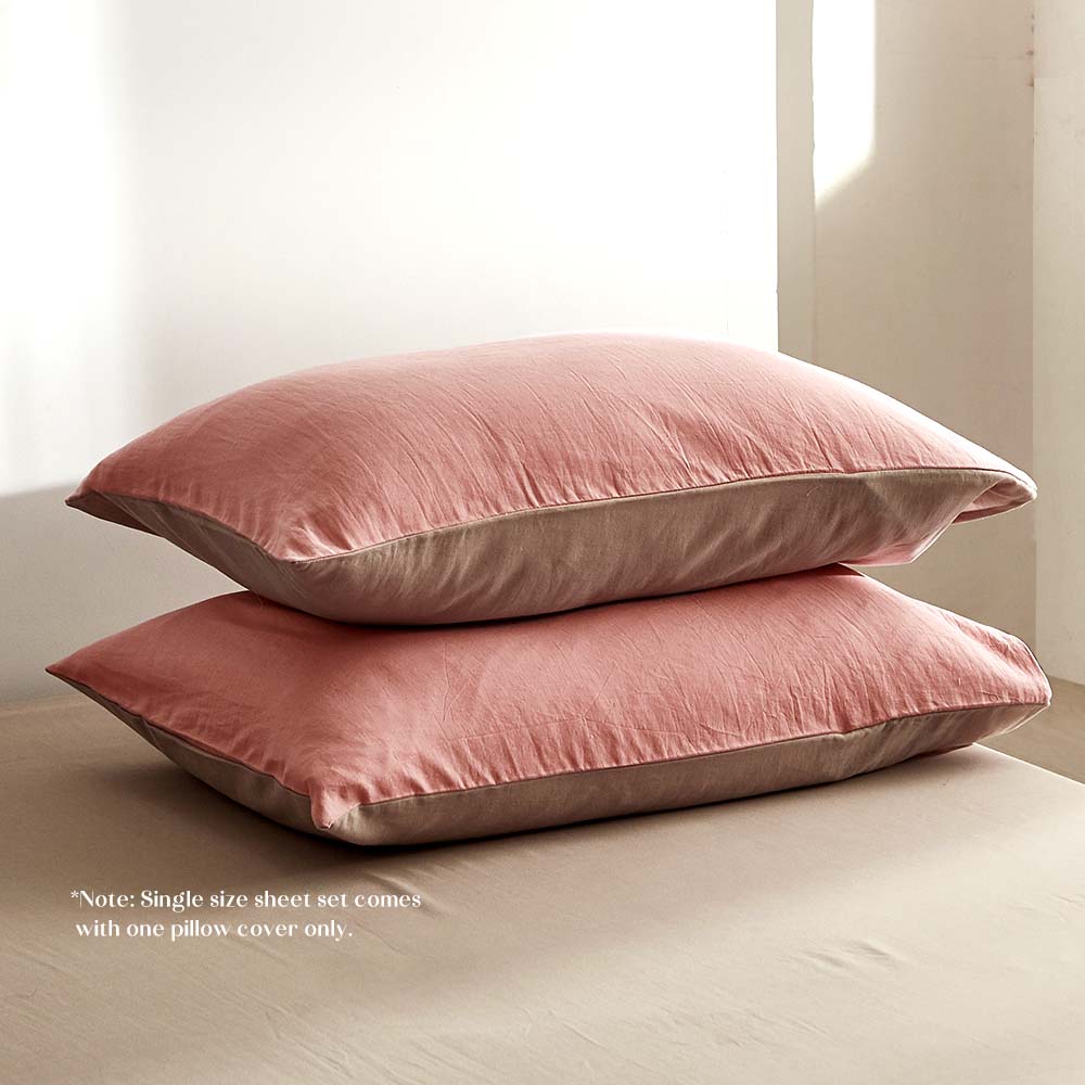 Cotton Bed Sheets Set Pink Brown Cover Double
